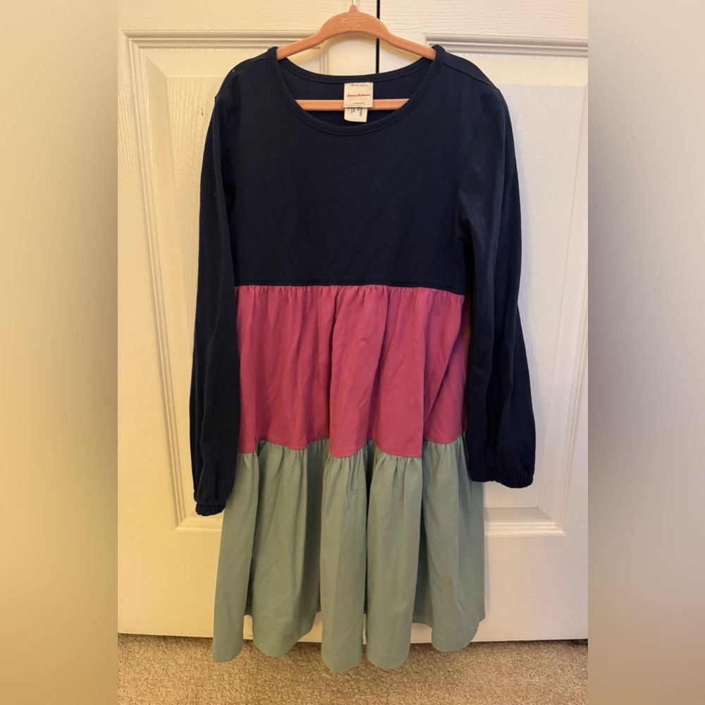 Hanna Andersson Color Block Navy, Green and Pink Dress, Size 6-7